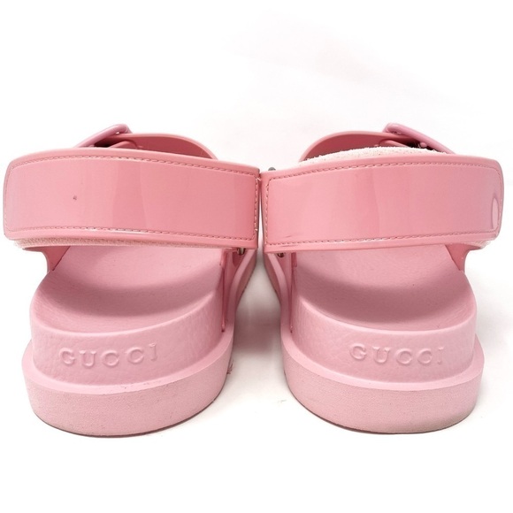 AUTHENTIC GUCCI DOUBLE GG LOGO PINK RUBBER PLATFORM DAD SANDALS SZ 38 or US 8 - Picture 6 of 11